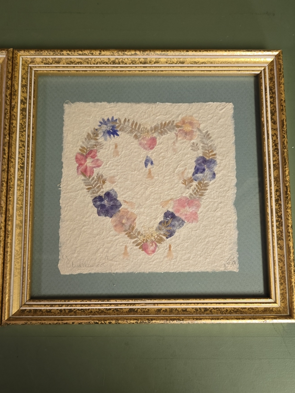 Set Of 10x10 Pressed Floral Heart Art Prints "Wildflowers" Signed, 1998